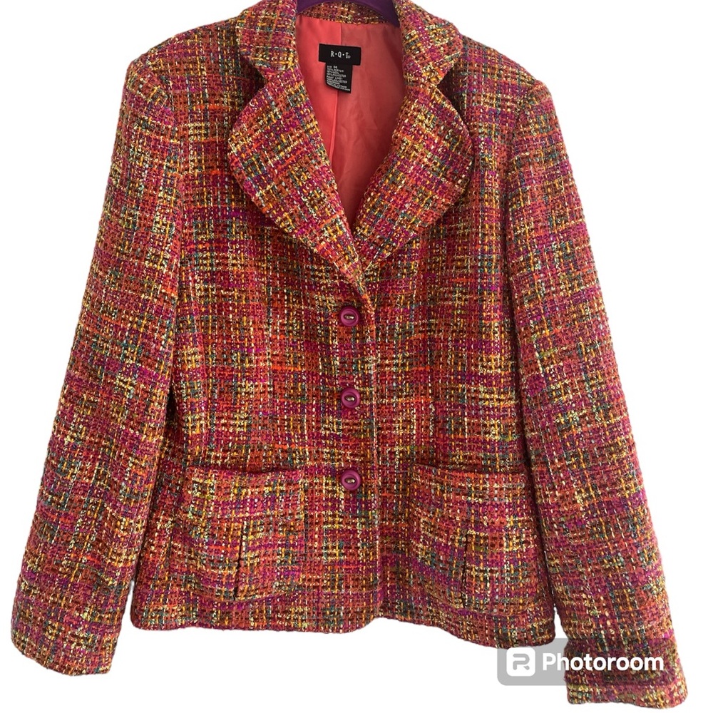 Pink, coral size 14 blazer.  Wool blend.  Bright fun colors fully lined.